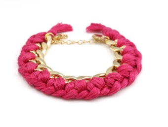 Pink flettet kæde armbånd