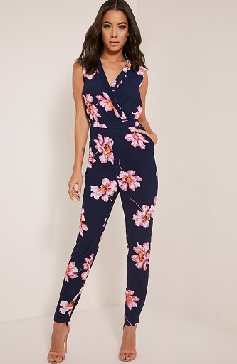 Marineblå Jumpsuits til piger med blomsterprint