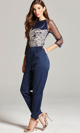 Hímzett Navy Blue Jumpsuits