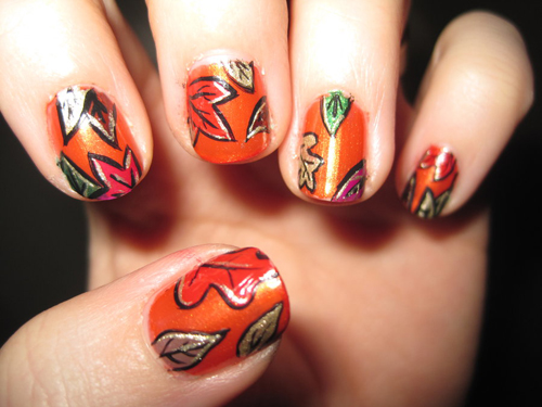 Leaf Motif Nail Design