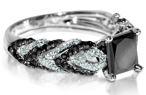 Fekete gyémánt hercegnő vágott gyűrű