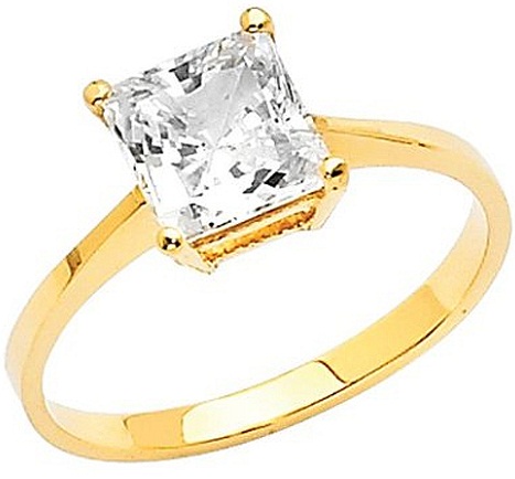 Guld Solitaire Princess Cut forlovelsesring