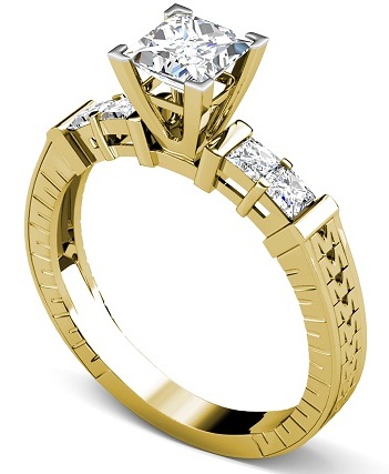 Guld Princess Cut Diamond forlovelsesring
