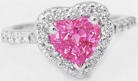 Hjerteformet rosa safir diamantring
