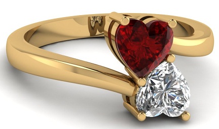 Red Heart Diamond i gult guld