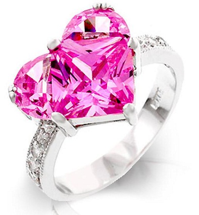 Nagy rózsaszín szív gyémánt gyűrű