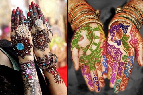Flerfarvede Mehendi -designs i monsunen