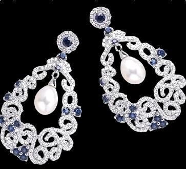 Designer hvide diamantøreringe med perle