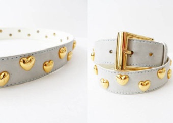 Golden Heart Studded White Women Belt