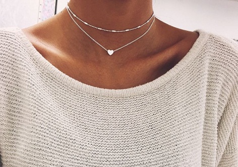 Hjerte kæde sølv choker