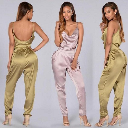 Satin rygløs jumpsuit
