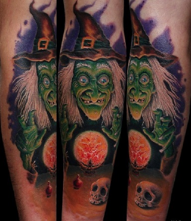 Zöld tinta boszorkány tetoválás tervezés