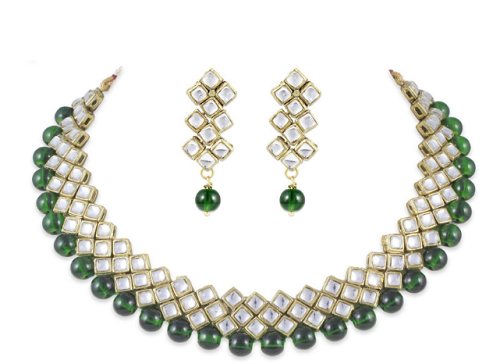 Party Wear Green Shell Pearls Set
