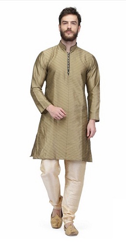 Raw Silk Golden Kurta Pyjama