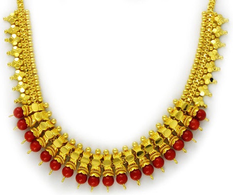 Dame rød koral halskæde design i guld