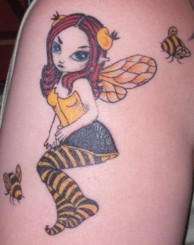 Cute Girlish Bumble Bee Tattoo Design