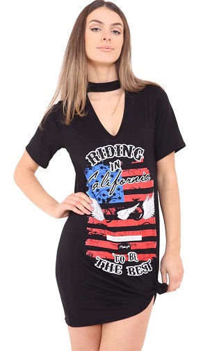 Dual Neck Slogan T-shirt til kvinder