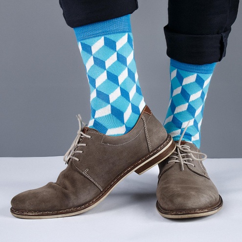 Blå og hvide farvede sokker til mænd