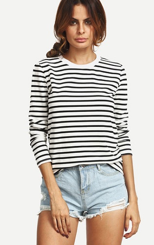 Stribet T-shirt med rund hals