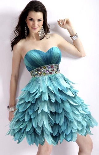 Feather Embedded Homecoming Dress