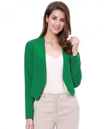 Grøn Cropped Blazer Kvinder