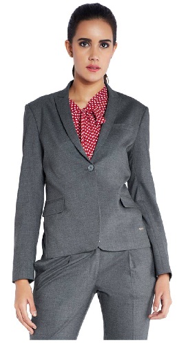 Stop Avenue Grey Solid Fitted Blazer