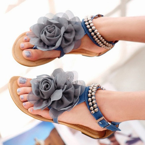 Big Flower Studded Beach Sandal