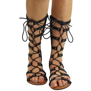 Lace Up Black Gladiator Sandaler