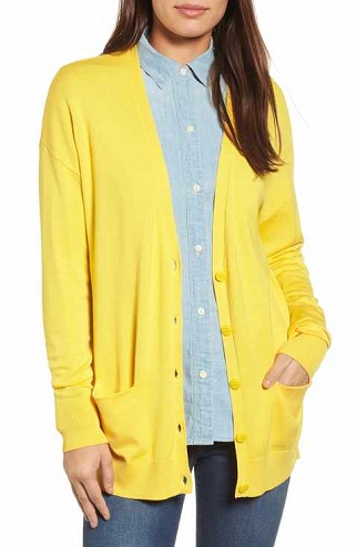 Kvinder med korte ærmer, lysegul cardigan