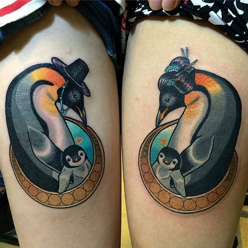 Családi pingvin tetoválás