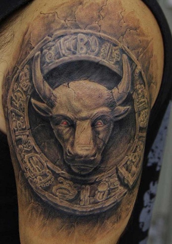 Stone Work Bull Tattoo Design
