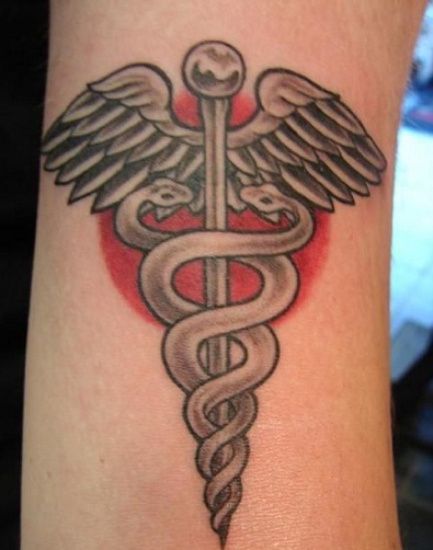 Caduceus Stone Work Tattoo Design