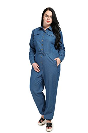 Lækker plus size langærmet denim romper