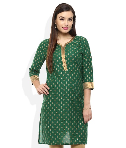 Golden Lace præget trykt grøn Kurti