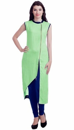 Zárt nyakú pamutzöld Kurti