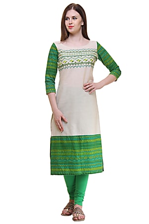 Cotton Flex Broderi Grøn Kurti