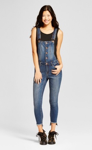 Dollhouse Women's Button Front hi low Hem Skinny Overall