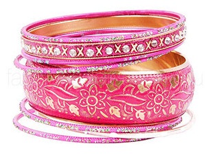 Traditionelle sten og glitter pink armbånd