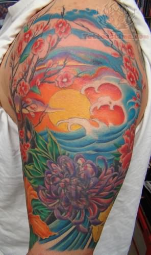 Levende farverige Ocean Tattoo Designs