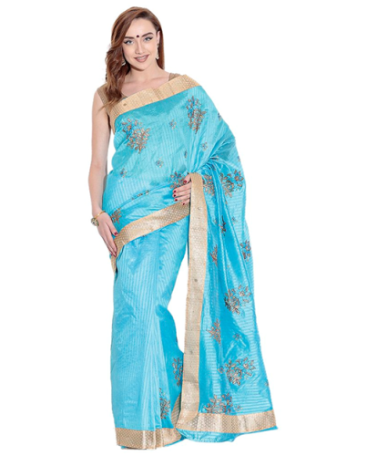 Pothys Sarees-Blue Tussar Selyem Pothys Saree 2
