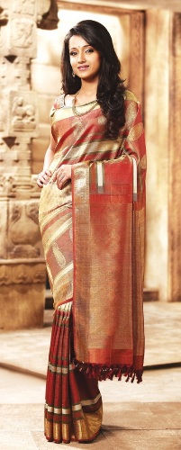 Cream And Maroon Samudrika Pattu Pothys Silk Saree