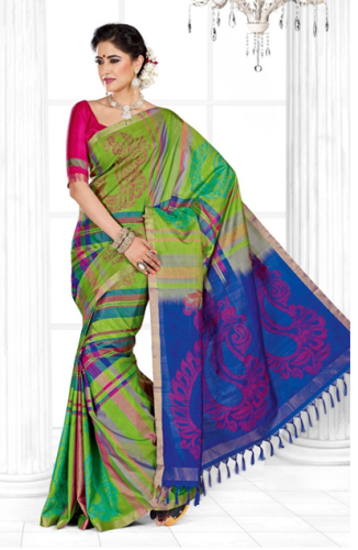 Pothys Sarees-zöld és kék Mayuri Menpattu selyem szári 5
