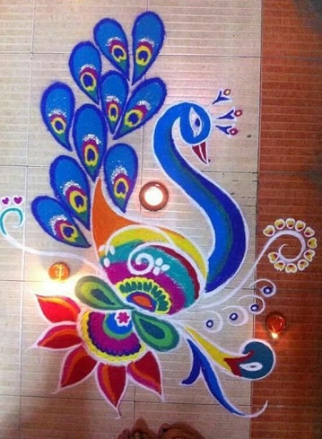 Peacock Rangoli Design til Pooja Room