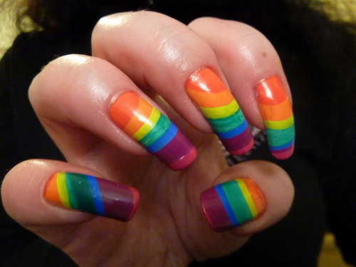 Rainbow Water Marble Nail Art