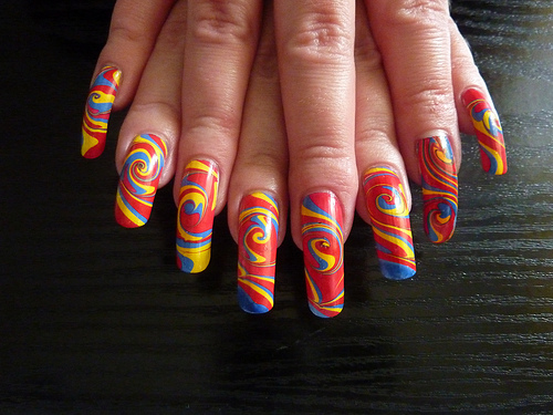 Psychedelic Swirl Water Marble Nail Art