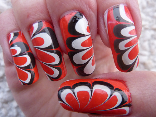 Poppy Remembrance Day Marble Nail Art