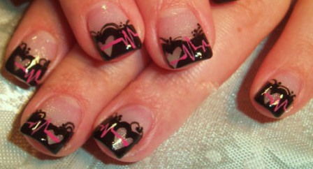 Red and Black Hearts Nail Art