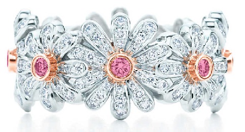 Százszorszép gyűrű rózsaszín gyémánttal