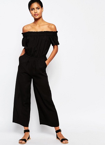 Black off Shoulder Flæse Jumpsuits