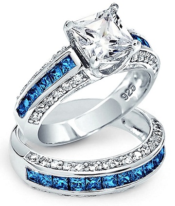Princess Cut háromoldalas gyémánt menyasszonyi szett